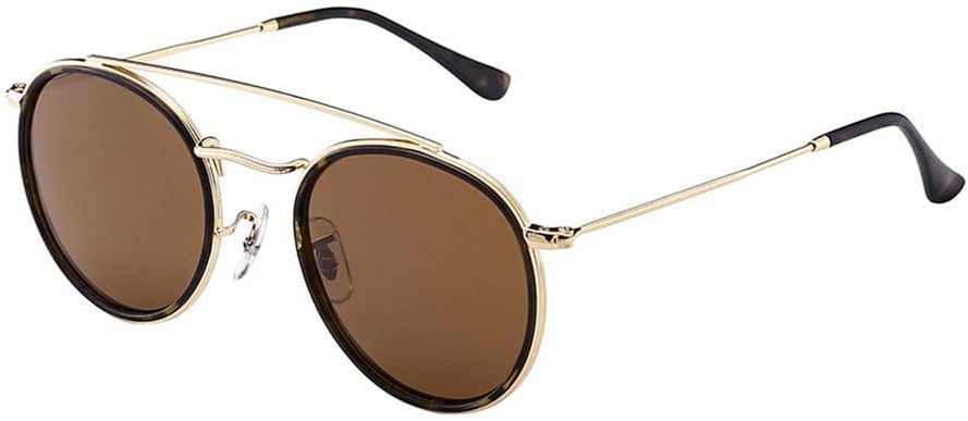 

Винтажные круглые поляризованные солнцезащитные очки для мужчин и женщин с двойной перемычкой и металлической оправой, очки для вождения с защитой от УФ-излучения UV400 VFDHN, C4 Gold Brown