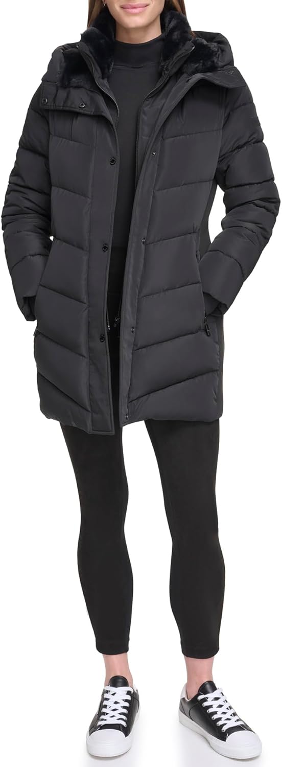 

Calvin Klein Женская удлиненная пуховая куртка с нагрудником, Classic Black