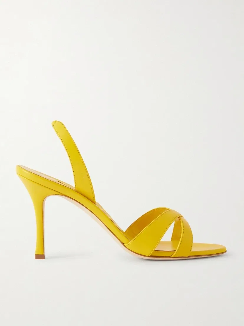 Кожаные босоножки Manolo Blahnik Callasli 90 с ремешком сзади, желтый