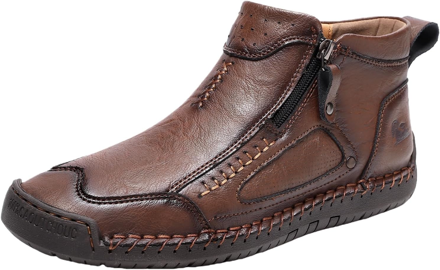 

Мужские кожаные туфли Челси на щиколотку с боковой молнией, лоферы без шнурков, модные легкие туфли для ходьбы и вождения, высокие ботинки, модные кроссовки ручной работы Generic, коричневый