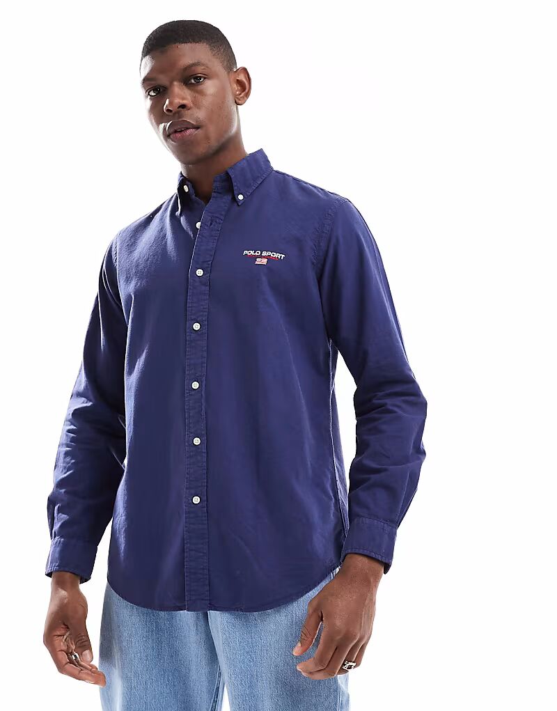 

Рубашка оксфорд классического свободного кроя Polo Ralph Lauren Sport с небольшим логотипом, окрашенная в готовом виде, темно-синего цвета