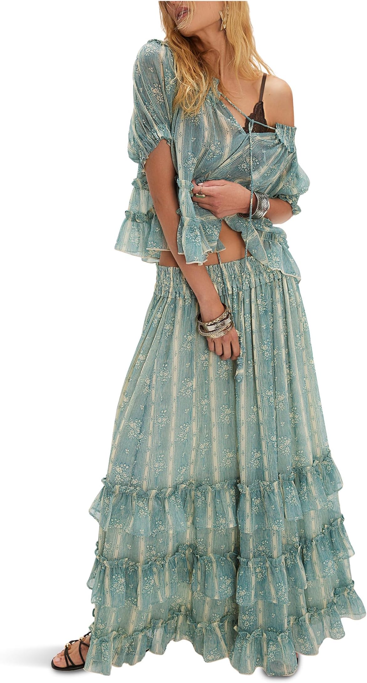 

Платье Free People Morning Mist Maxi Set, цвет Mineral Blue Combo