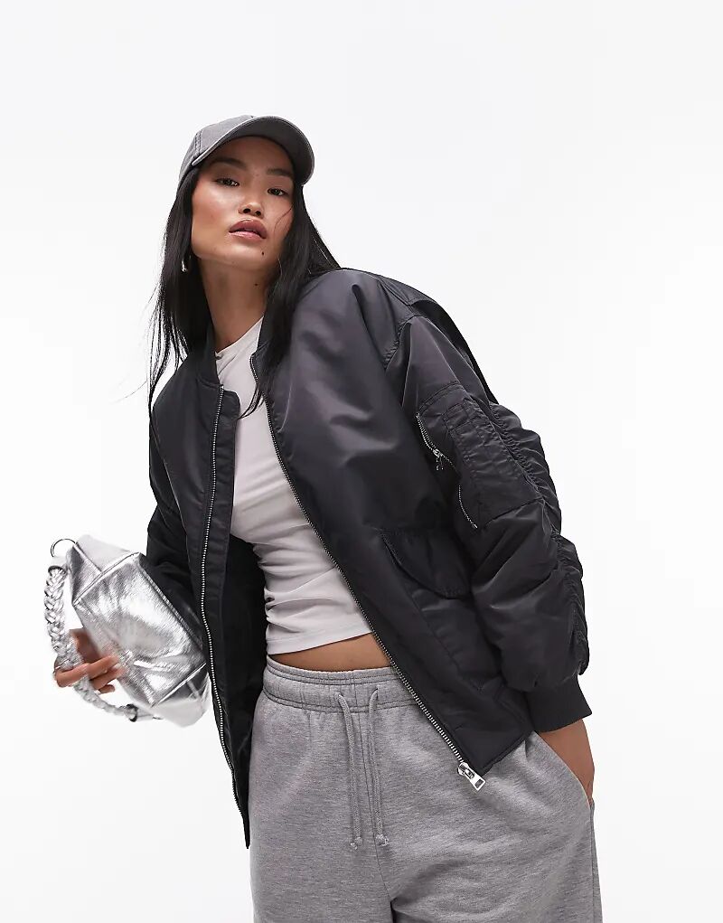 

Куртка-бомбер из нейлона с воротником nero антрацитового цвета Topshop