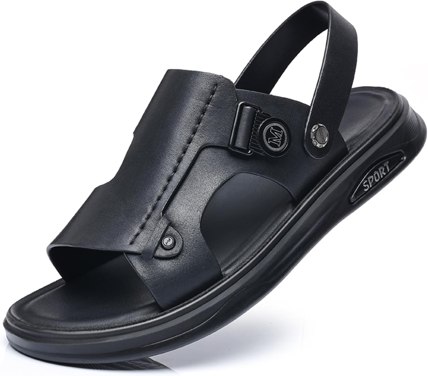 

Мужские сандалии Abborora из натуральной кожи для улицы с регулируемым ремешком, черный