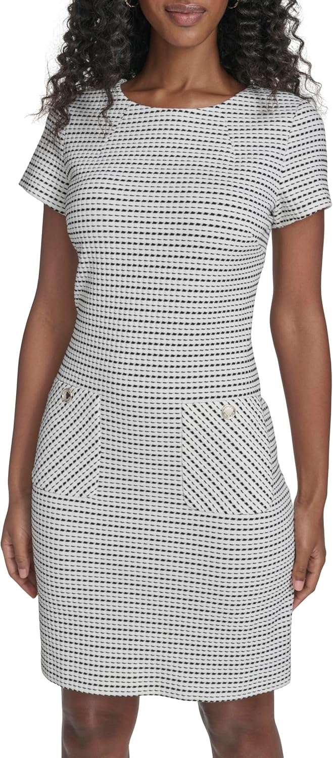 

Женское платье-трапеция Tommy Hilfiger из фактурного трикотажа в полоску с рукавами-крылышками, Ivory/Black