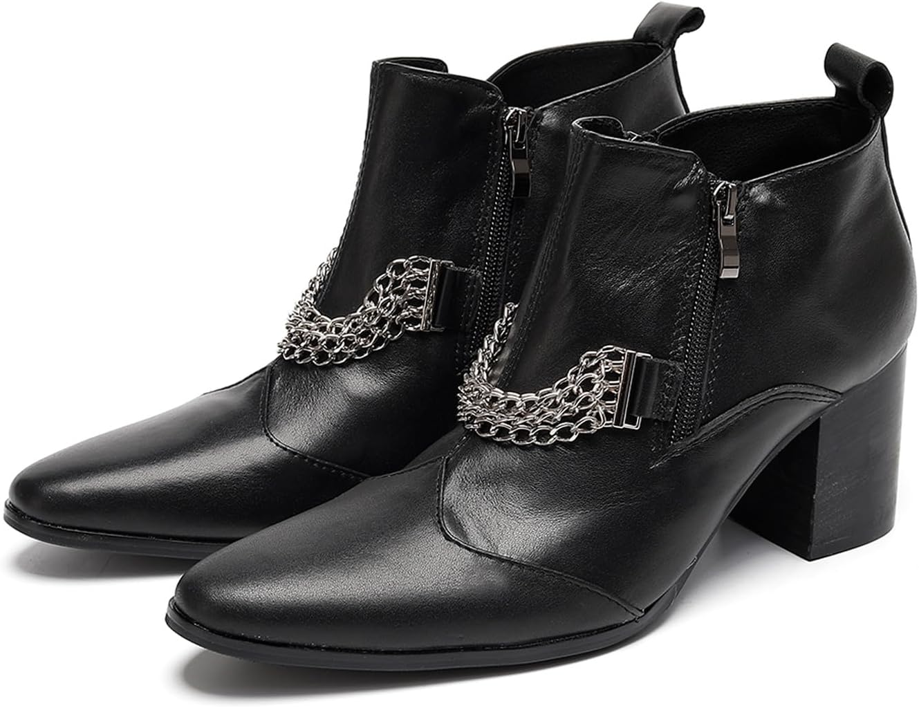 

Мужские кожаные ботинки Chelsea Santimon с цепочкой - ботинки с острым носком, на молнии и каблуке-блоке, модные ботинки в стиле панк, вестерн для вечеринки, уличного стиля и сцены, черный