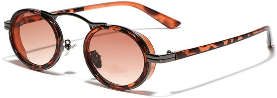 

Панк-солнцезащитные очки для женщин, модные овальные солнцезащитные очки в винтажном стиле с металлической оправой, маленькие, женские очки с защитой от УФ-излучения UV400 LOVQZAOF, Leopard-tea