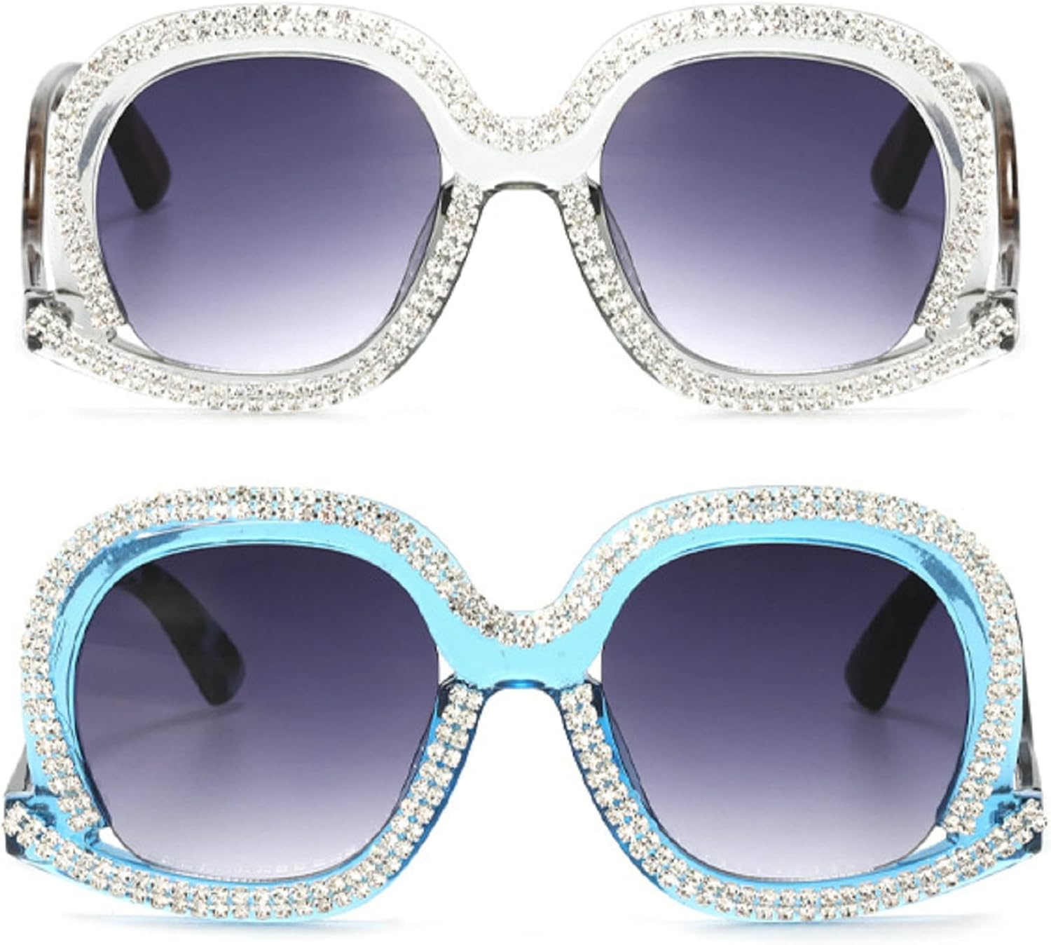 

Большие круглые солнцезащитные очки со стразами для женщин, милые овальные солнцезащитные очки в толстой оправе с бриллиантами, стильные ретро-очки mincl, 2pcs-clear Gray&blue