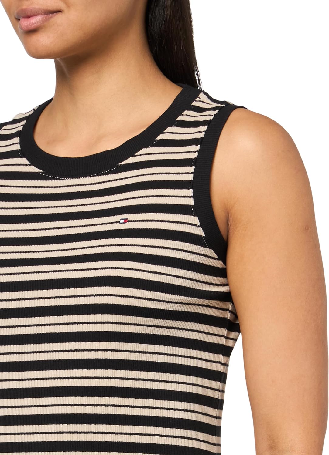 Женское платье-майка без рукавов Tommy Hilfiger Chatham из трикотажа в рубчик, Black/Khaki — фото 3