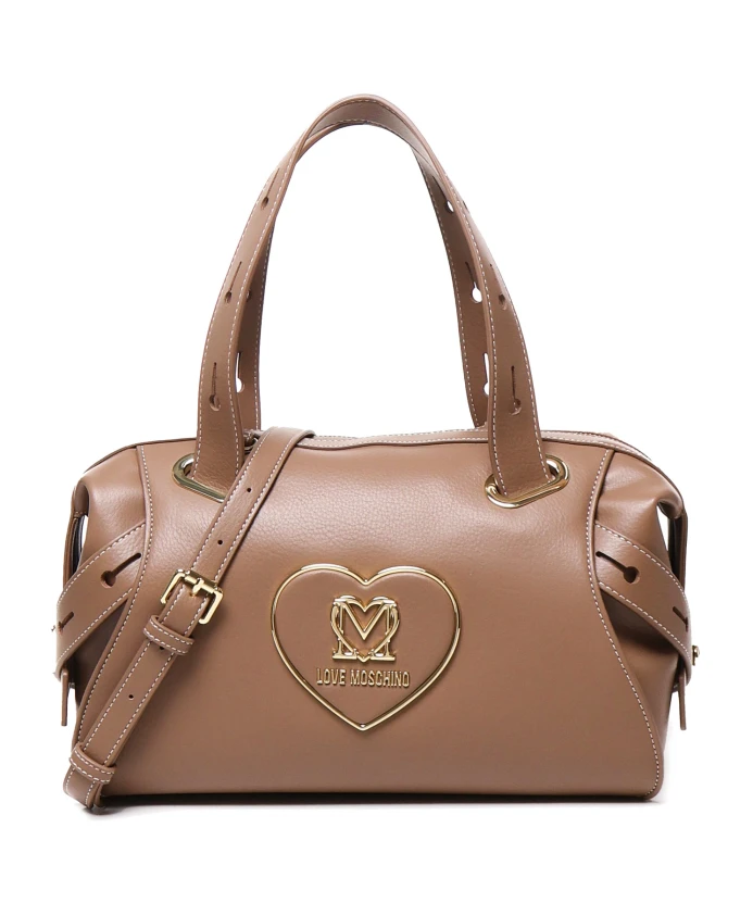 

Сумка на плечо из серо коричневой кожи с карманами Love Moschino, бежевый
