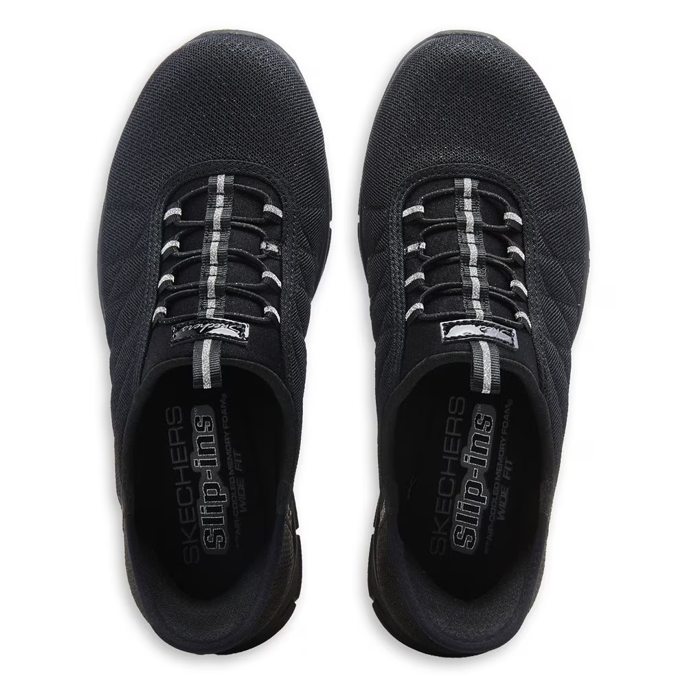 Кроссовки на широкой подошве Skechers Slip-Ins Brilliance Bungee с затяжками, black/silver shimmer wide — фото 4