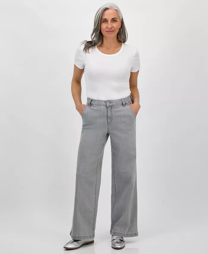 

Укороченные джинсы с высокой посадкой и широкими штанинами Style & Co, серый