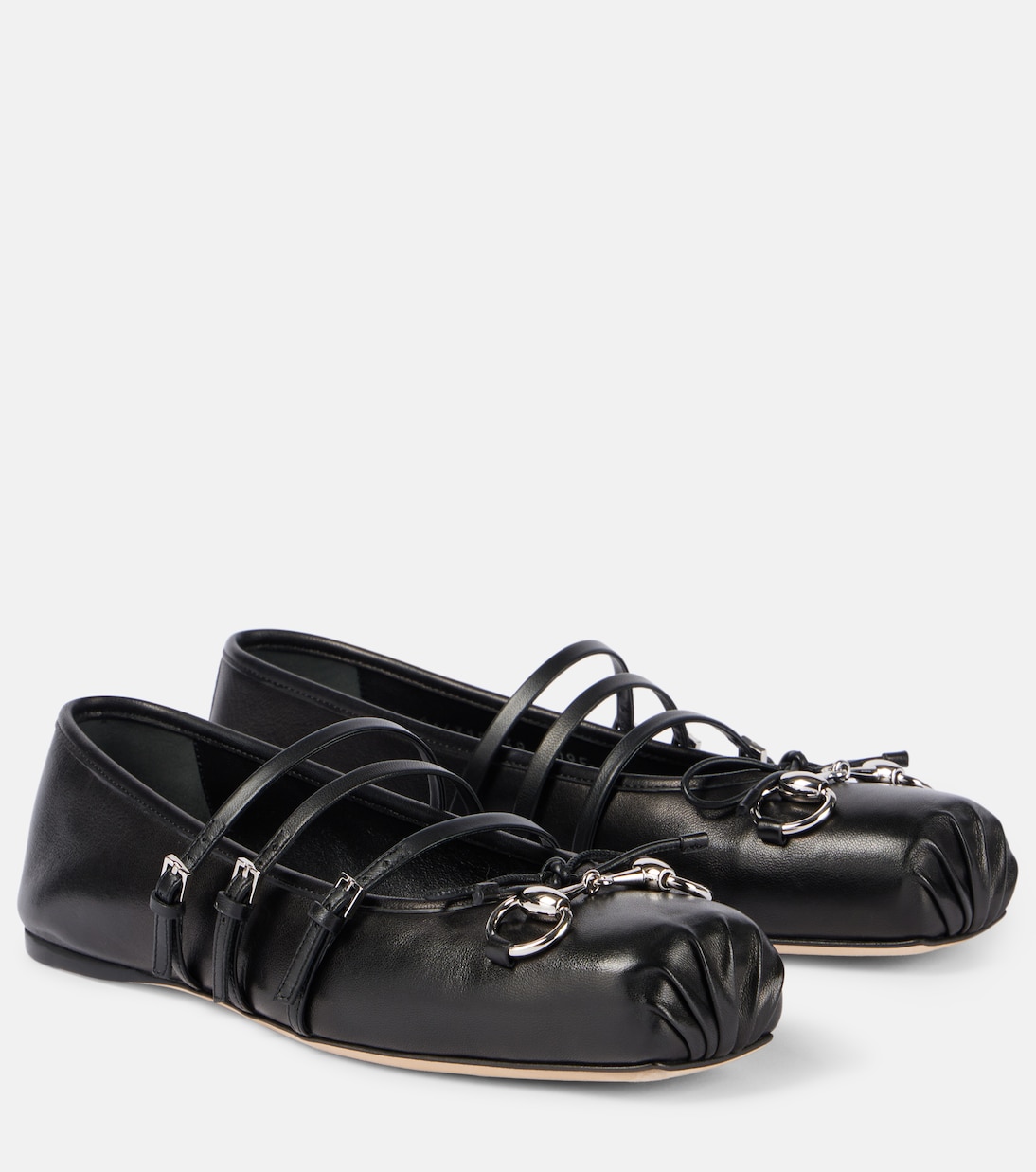 Кожаные балетки с подвеской Horsebit Gucci, черный