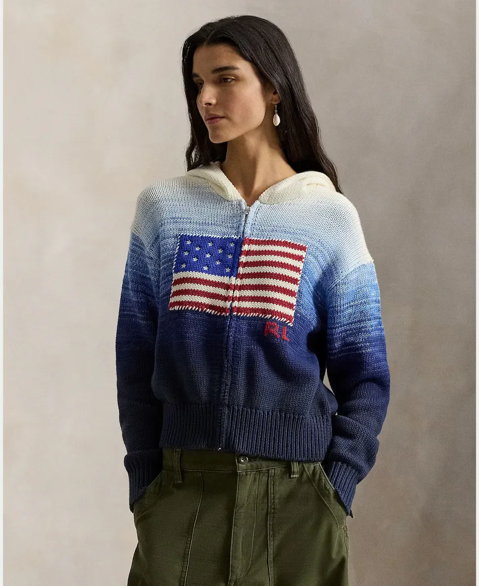 Женский кардиган с застежкой-молнией деграде с флагом Polo Ralph Lauren, синий