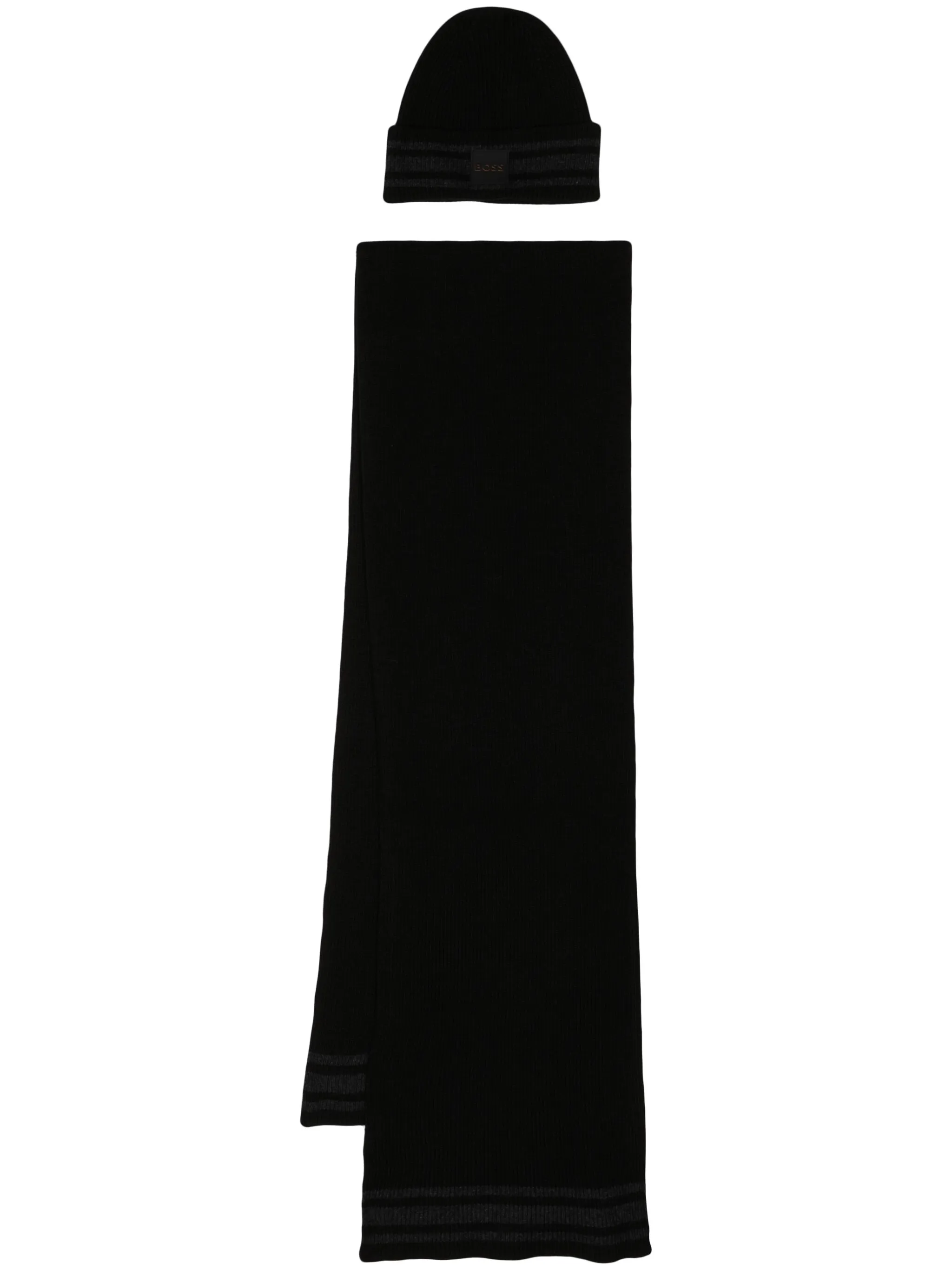 

Шапка бини в рубчик с нашивкой-логотипом Boss, черный