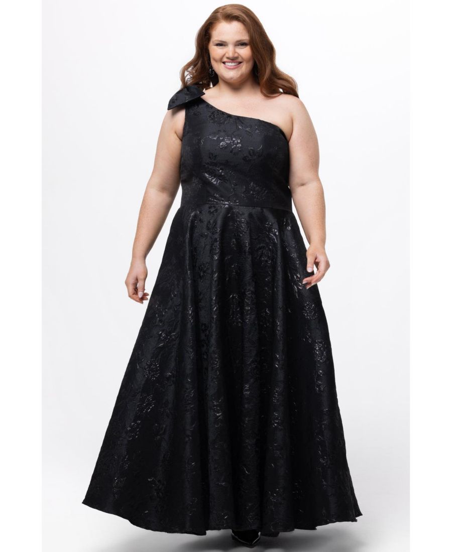 

Женское вечернее платье большого размера на одно плечо из парчи с бантом, из ткани парча Celebrations by Sydney's Closet, Black/black