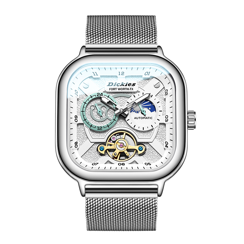 

Dickies Часы Wrist Watch Mechanical Movement White Dial Unisex Box Limited Edition, Moon Silver