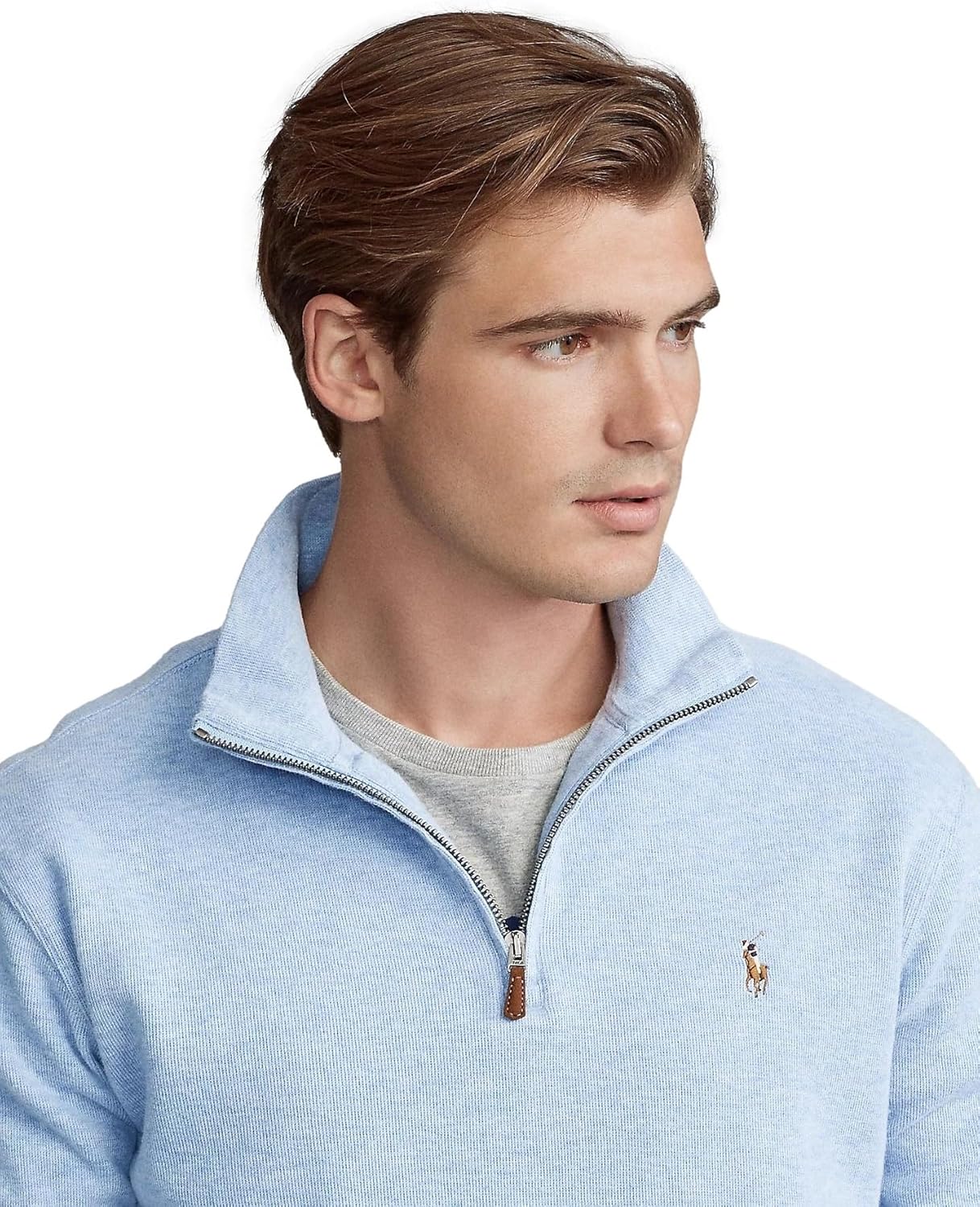 Polo Ralph Lauren мужская флисовая толстовка с длинным рукавом и молнией на четверть, Ralph-Lauren Isle Blue Heather — фото 4
