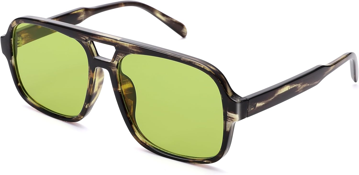 

Ретро-солнцезащитные очки-авиаторы для женщин и мужчин, модные квадратные солнцезащитные очки в стиле 70-х годов с защитой от УФ-излучения UV400 DYSAKER, A1- Leopard/Green