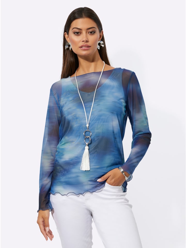 

Рубашка с длинными рукавами в цвете экрю и с темно-синим принтом creation L