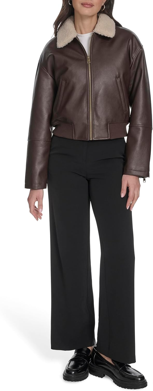 Женская куртка-бомбер Levi's из искусственной кожи с отложным воротником, Brown Sherpa Collar — фото 2