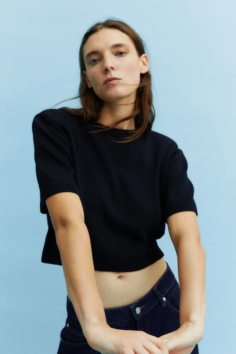 

Вязаная блузка с подплечниками H&M, черный
