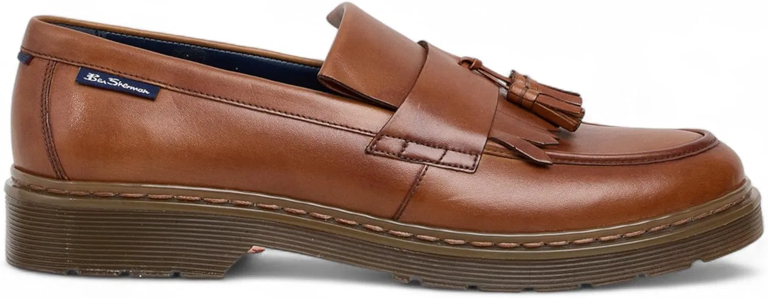 Лоферы мужские с кисточками из натуральной кожи, Tan Infinity Leather