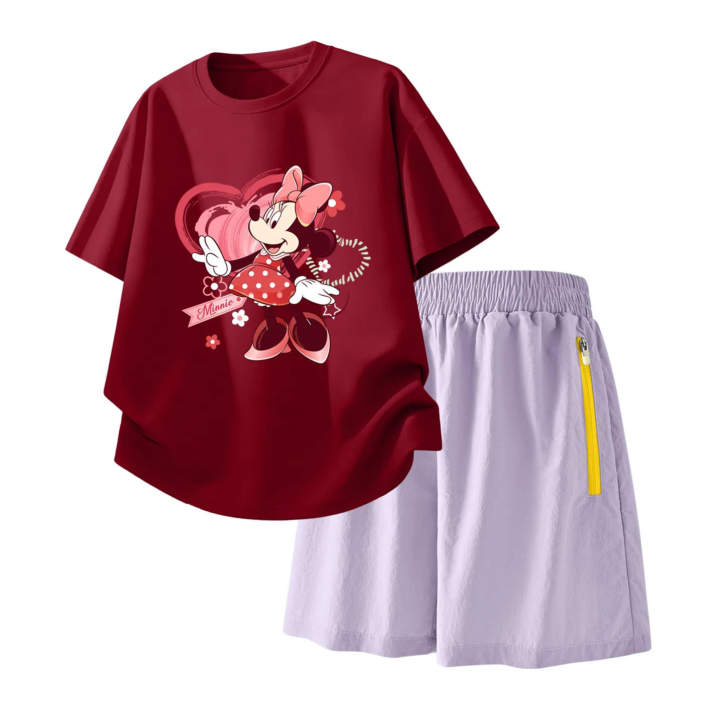 Детский спортивный костюм Casual Sportswear 2 Piece Set Disney, Di Xin Flower Red+Solid Color Taro Paste Purple