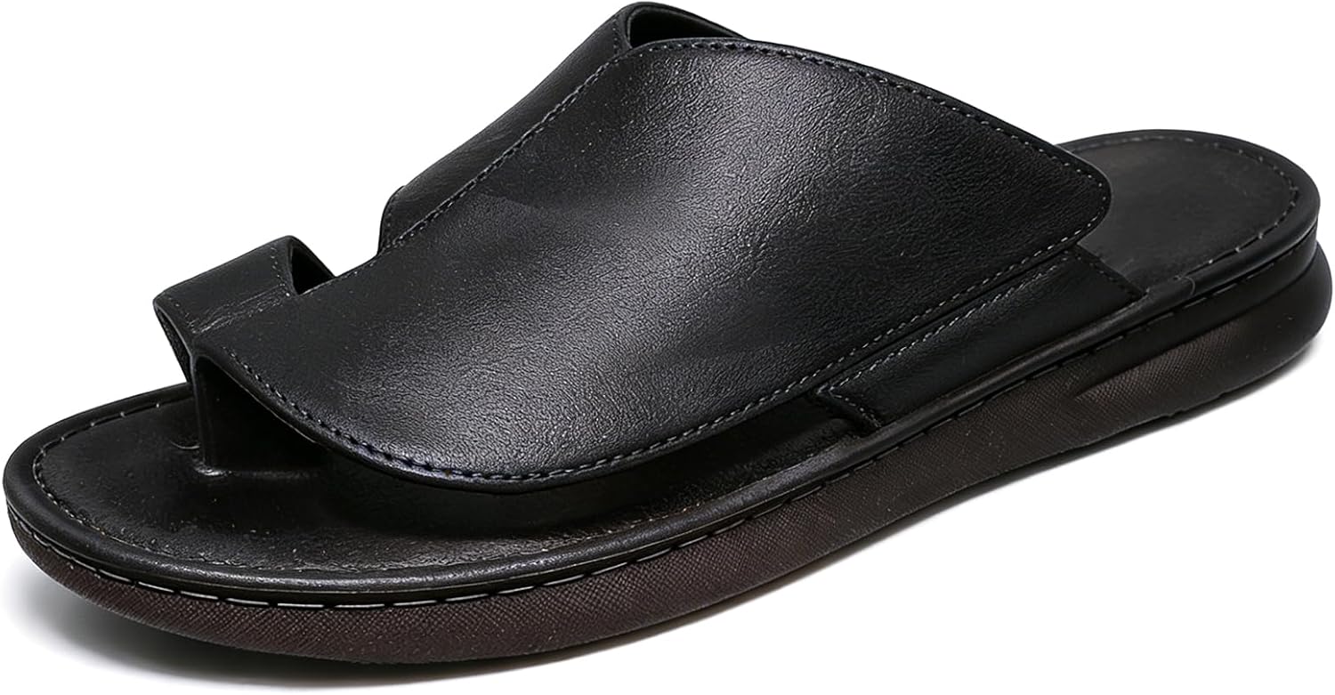 

Сандалии BANGTEUO для мужчин, кожаные с комфортным кольцом для пальцев, шлепанцы с ортопедической стелькой, для летнего отдыха и повседневных прогулок, черный