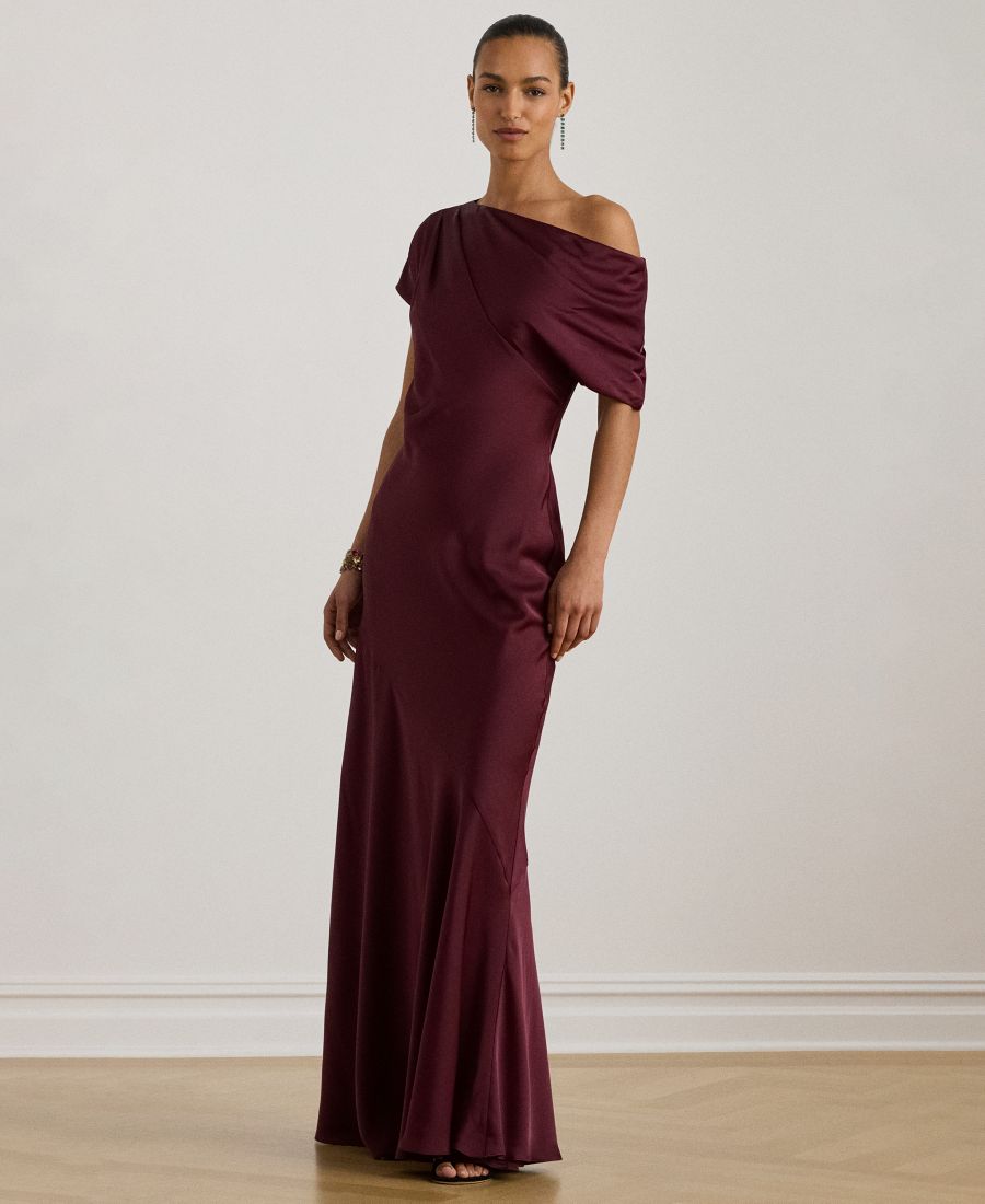 

Женское атласное платье из шармеза с открытыми плечами Lauren Ralph Lauren, Dark Garnet