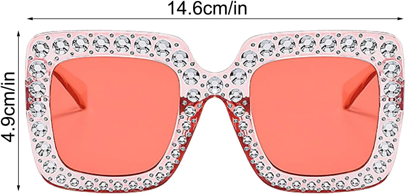 

Солнцезащитные очки со стразами - Большие квадратные блестящие очки для женщин | Модная оправа с блестками и защитой от УФ-излучения для лета Generic, Pink