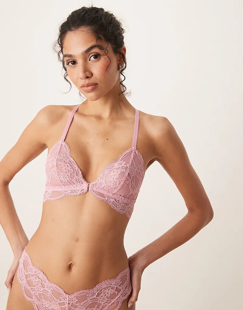 

Кружевной бюстгальтер Lola ASOS DESIGN с треугольными чашечками и застежкой спереди, нежно-розового цвета