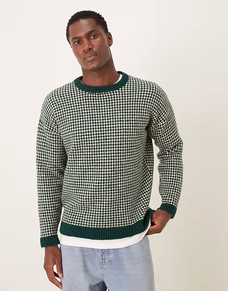 

Свободный трикотажный джемпер в полоску с круглым вырезом зеленого цвета Asos Design