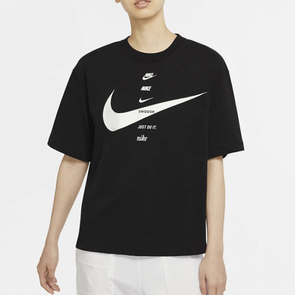 Футболка с логотипом и принтом свободные с круглым вырезом и коротким рукавом Nike, черный — фото 3