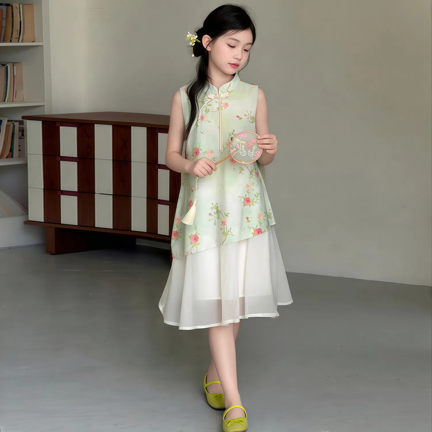 Детский комплект Cheongsam с воротником Disney зеленый — фото 4