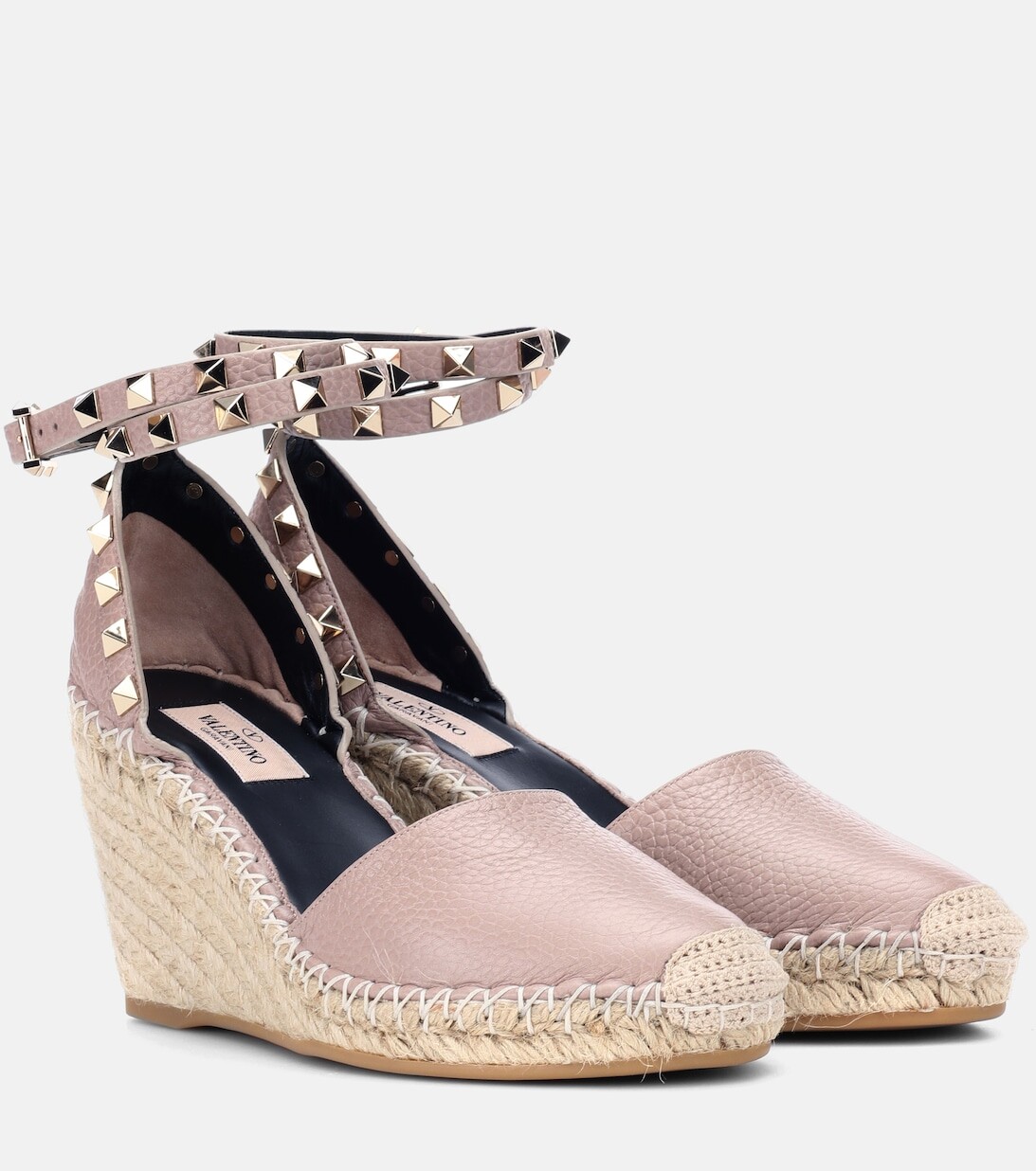 Кожаные эспадрильи на танкетке Rockstud Double Valentino Garavani, розовый