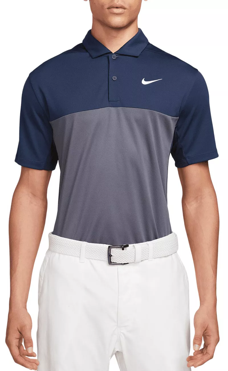 

Мужская рубашка-поло для гольфа Nike Dri-FIT Victory+ Block, цвет Midnight Navy/Obsid/White