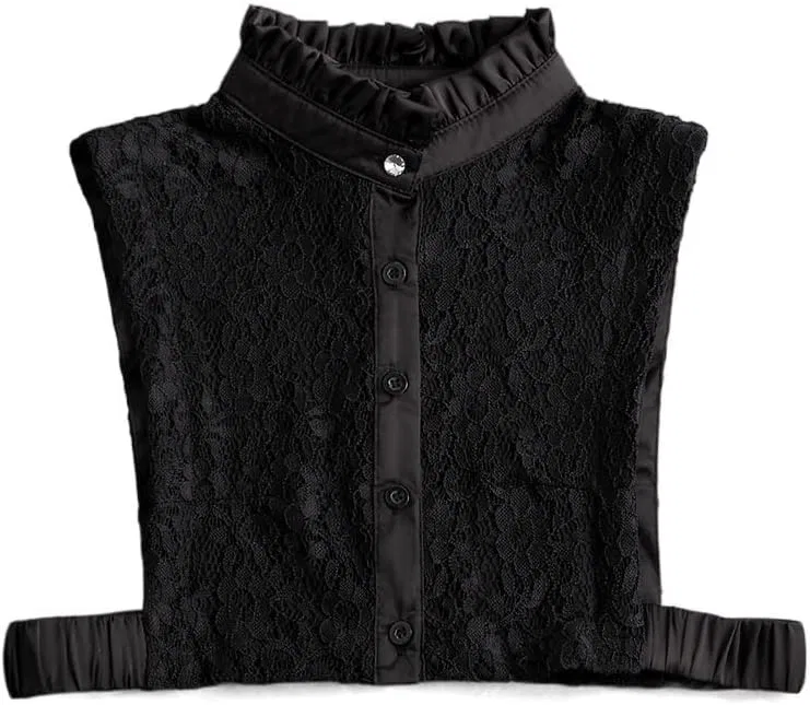 Блуза, кружевной воротник, Lace Faux Collar Shirt, черный