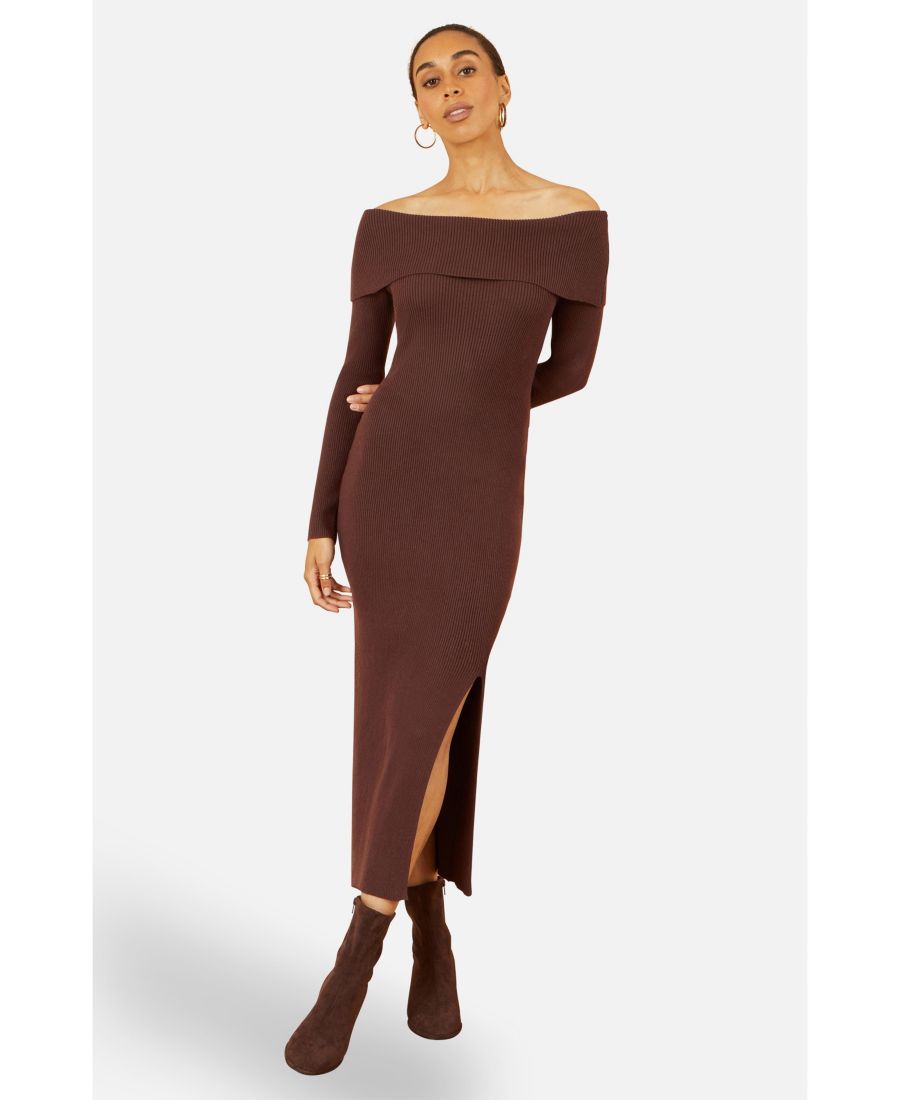 

Женское вязаное облегающее платье миди Бардо Yumi, Brown