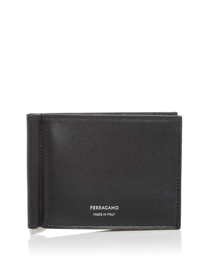 

Мужской кожаный кошелек с зажимом для денег Ferragamo, двойной складной, черный