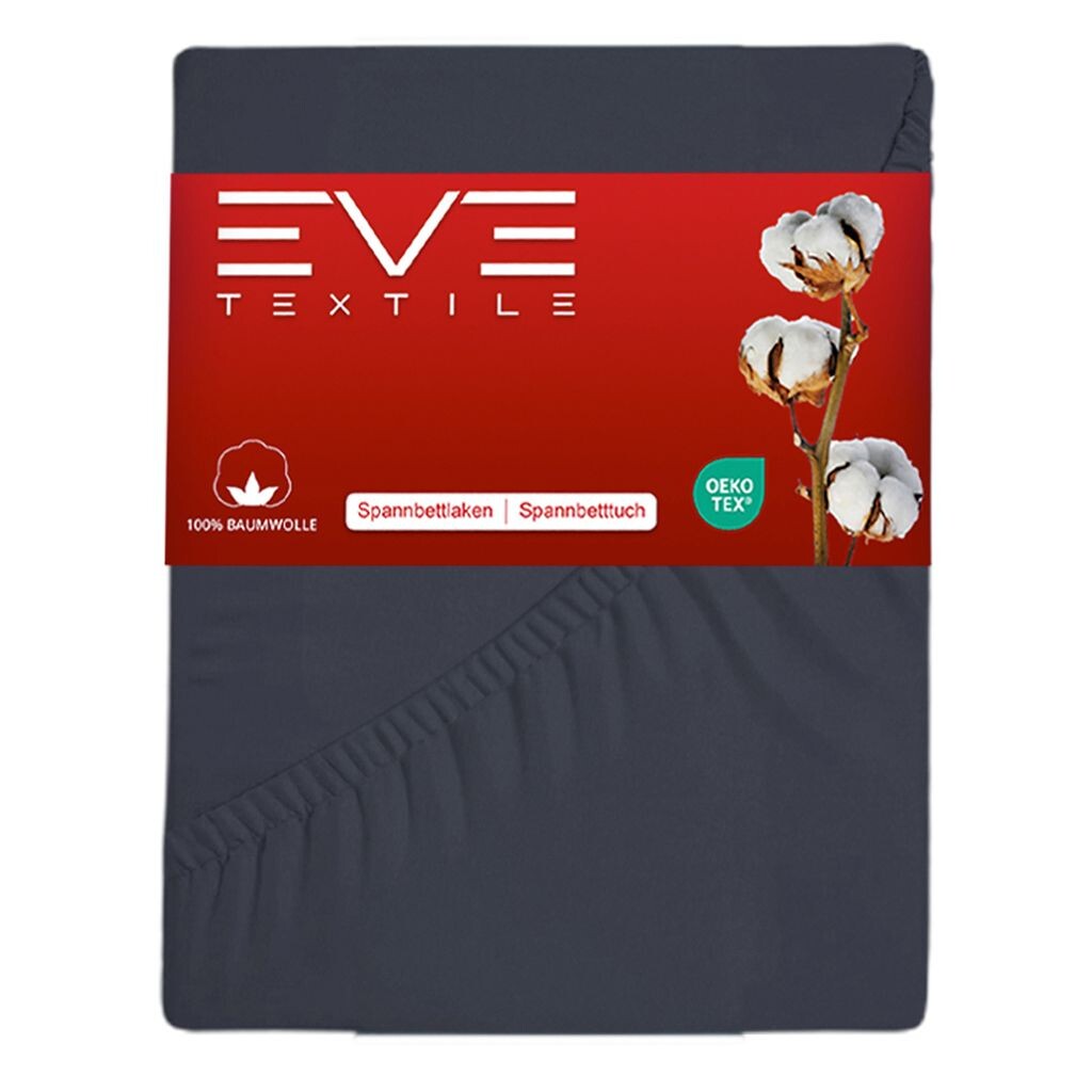 

Простыня EVE Textile 160 x 200 см, антрацитово-серый, 100% хлопок, простыня, простыня, простыня, чехлы, верхняя простыня, трикотаж Eve Textile GmbH
