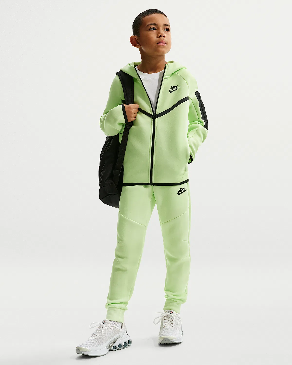 Детская худи Nike Sportswear Tech Fleece на молнии, Light Liquid Lime/Black/Black — фото 4