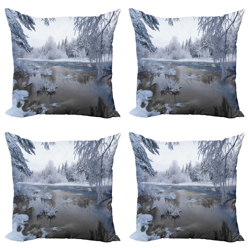 

ABAKUHAUS Зимний комплект чехлов для подушек (4 предмета), Nordic Snow Nature Icy, современная двусторонняя цифровая печать, 40 см x 40 см, темно-серо-белый