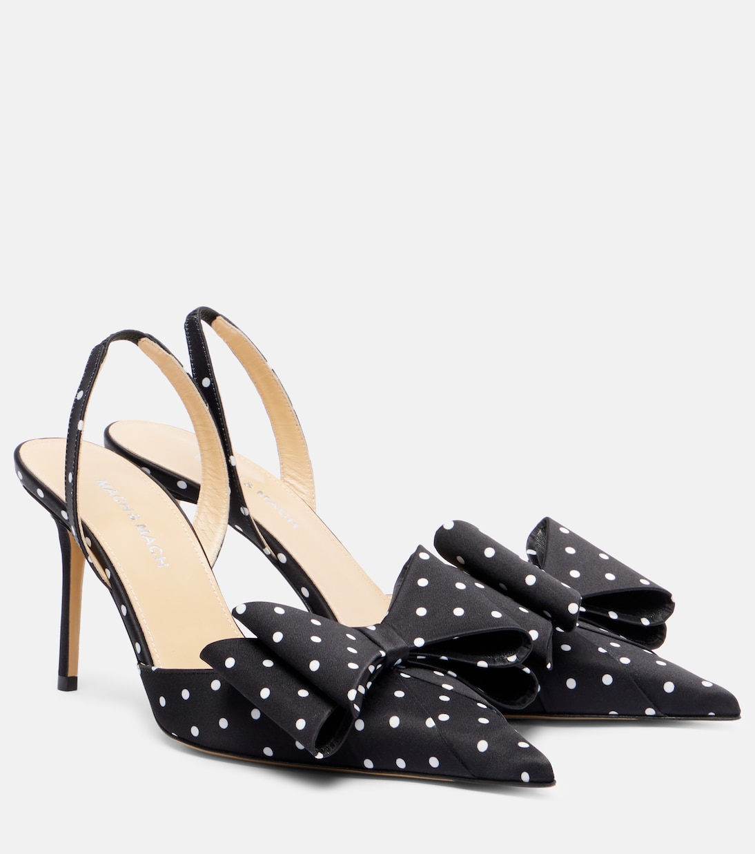 Le Cadeau 85 туфли-лодочки в горох из сатина Mach & Mach, Black/White