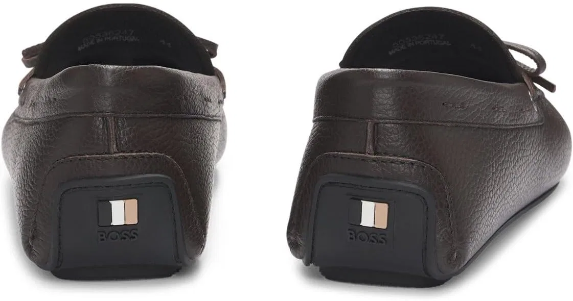 Мужские мокасины BOSS Noel Mocc из зернистой кожи с рифленой подошвой. Размер, Dark Brown201 — фото 4