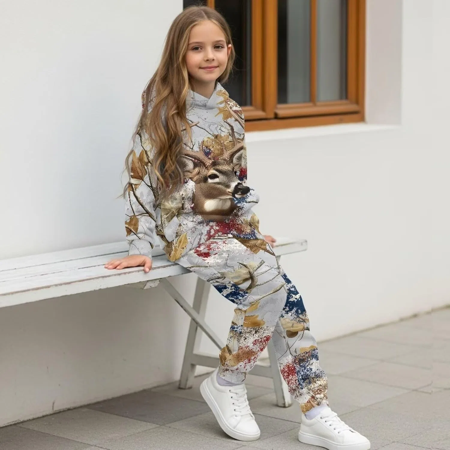 Детский спортивный костюм с капюшоном Pensura, 2 шт., Camo American Flag Deer Hunter — фото 4
