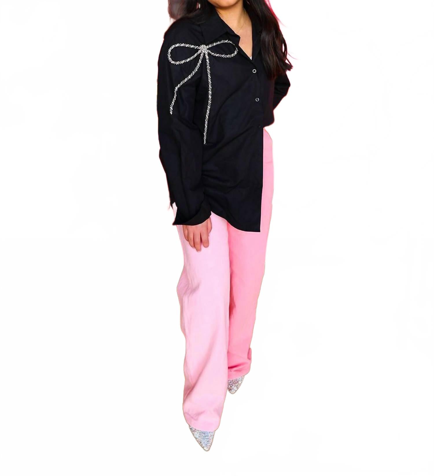 

Черная блузка с бантом из кристаллов и ленты BEULAHSTYLE