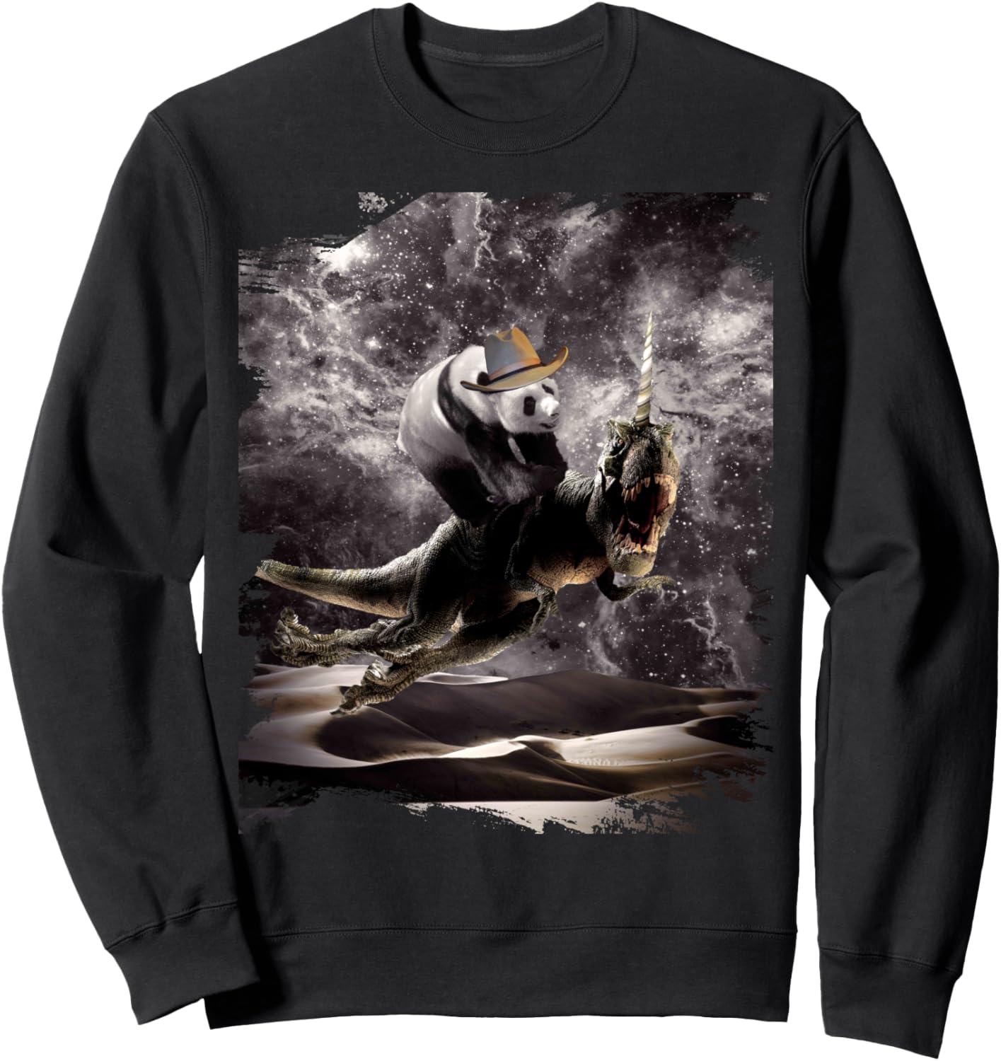

Черно-белая толстовка с изображением ковбоя-панды, едущего верхом на динозавре, черная Random Galaxy