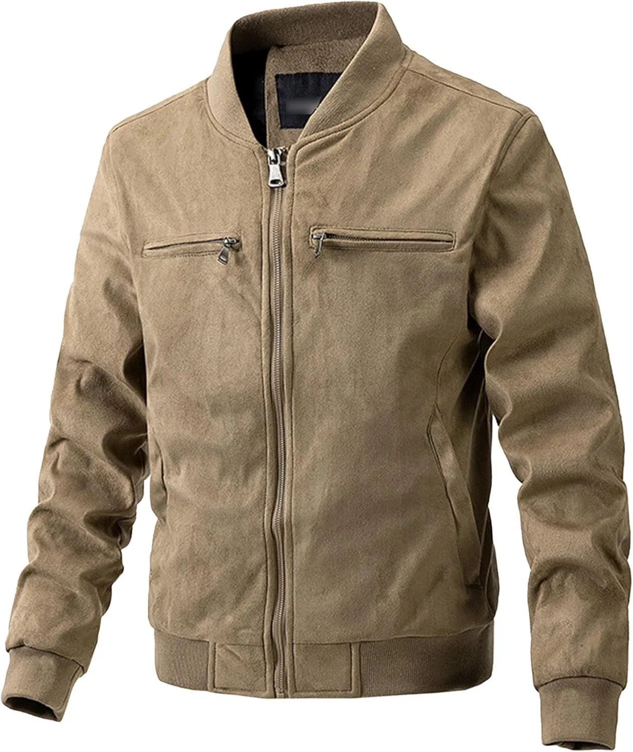 Мужская куртка-бомбер из искусственной замши, легкая куртка-софтшелл, повседневная куртка, куртка на молнии с карманами и полной застежкой-молнией, бейсбольная куртка