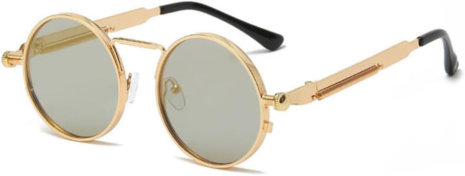 

Панк-солнцезащитные очки для женщин, зеркальные круглые металлические солнцезащитные очки, винтажные мужские очки для вождения, защита от ультрафиолета UV400 MTZJH, Gold Gold Mirror